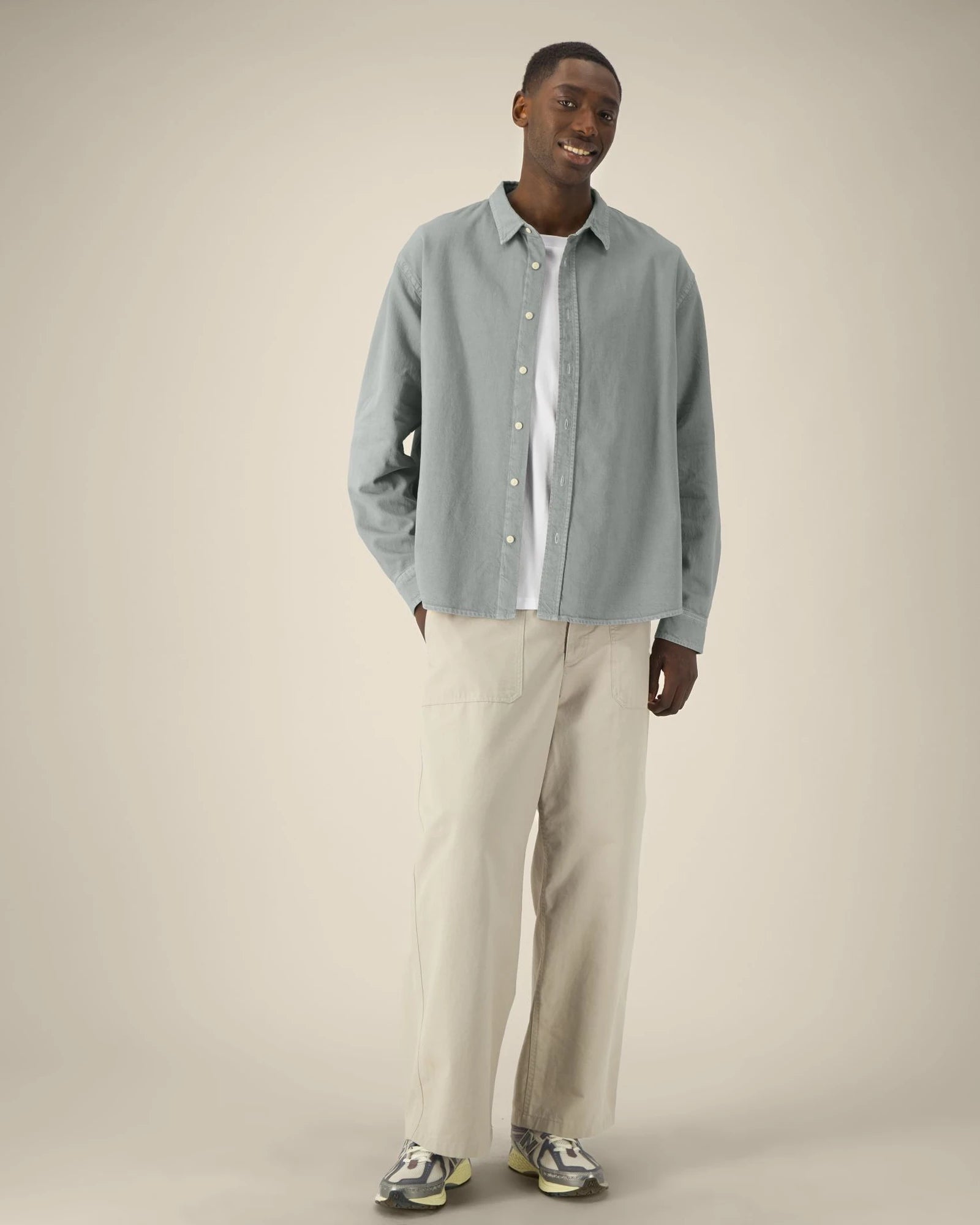 Camicia cotone bio Stanley/Stella Worker da personalizzare - Tinto in capo grigio nebbia